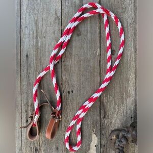 Horse Tack - 7 1/2’ Red & White Soft Poly Rope Western Reins